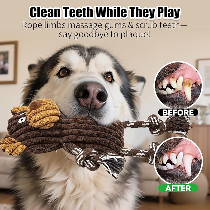 5 Pack Large Dog Squeaky Toys,Tough Stuffed Plush Dog chew Toys Assortment,Durable Plush Animal Dog Toys with Tug of War Rope to Keep Them Busy, Puppy Toys Value Bundle for Small Medium Large Dogs