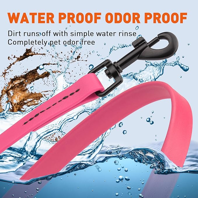 Dogline Biothane Waterproof Dog Leash Strong Coated Nylon Webbing with Black Hardware Odor-Proof Easy to Clean High Performance for Small or Large Dogs Made in USA 4 or 6 ft Lead, Passionfruit Pink