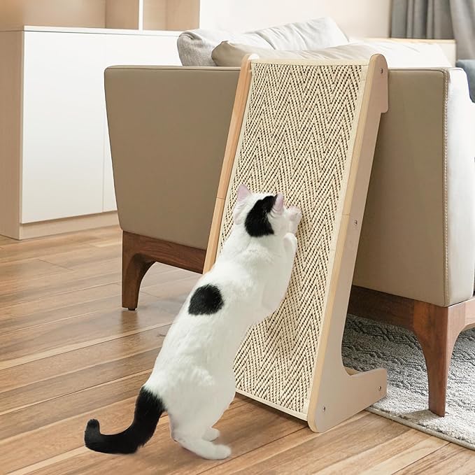 PETKARAY Sisal Cat Scratcher Ramp, L Shaped Scratching Post and Scratch Pad for Indoor Cats, Wall Furniture Protector(Chevron)