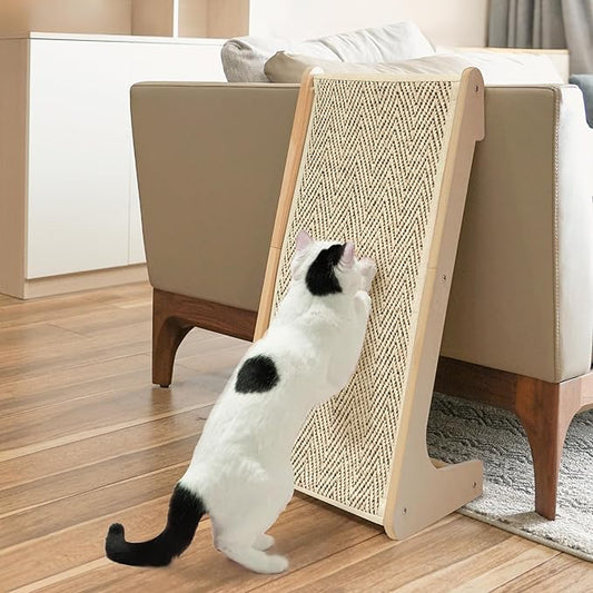 PETKARAY Sisal Cat Scratcher Ramp, L Shaped Scratching Post and Scratch Pad for Indoor Cats, Wall Furniture Protector(Chevron)