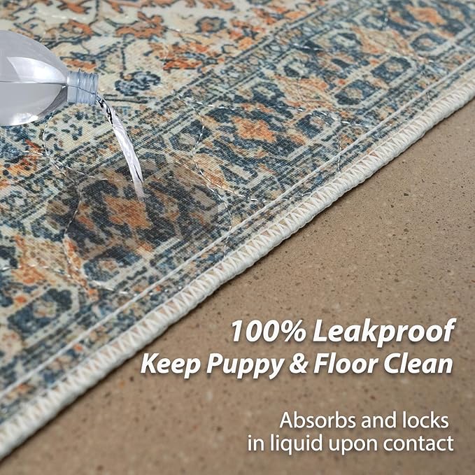 nunubaby 2PACK Washable Pee Pads for Dogs, Stylish, Non-Slip and Leak-Proof Pee Pads. Reusable Potty Pads for Dogs for Crates and Floors.(Beige/Multi, 72" x72" )