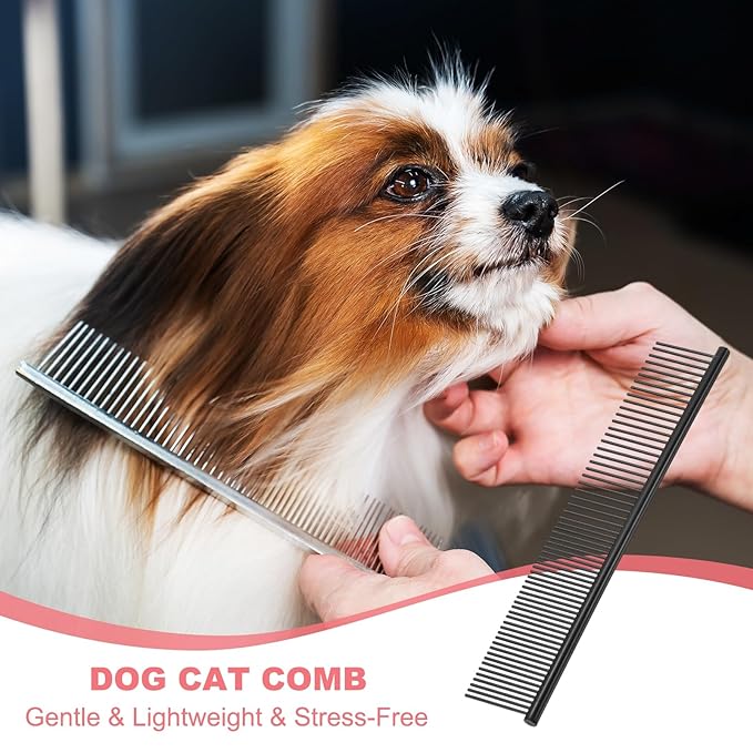 Dog Cat Comb, Pet Combs Stainless Steel Teeth with Rounded Ends for Knots Mats Loose Hair Removal, 7.5IN (Black Coated, 3 Pack), Grooming Tool Intended for Long Curly Hair Pet