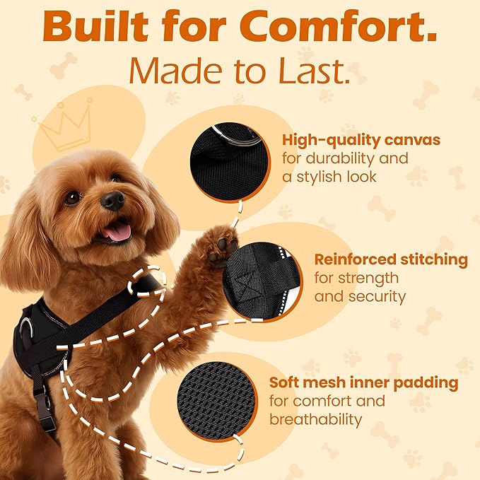 Bark Appeal Black No-Pull Dog Harness for XS to Small Sized Pets – Adjustable, Reflective Vest with 3 Leash Clips for Added Control, Easy Walks & Training – Small