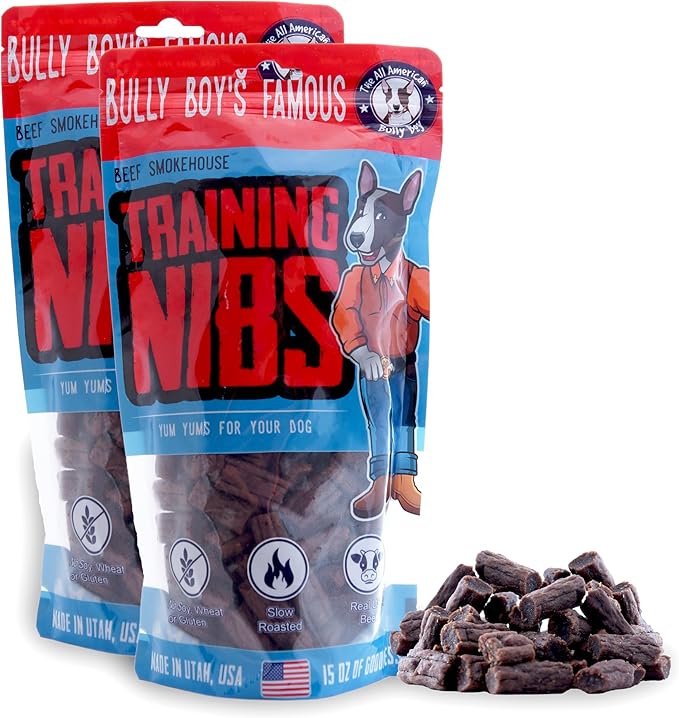 Bully Boy's Famous Beef Training Nibs Dog Treats | Free from Wheat, Corn, Soy, or Gluten | USA Sourced Ingredients | with Smokehouse Beef | Made in Utah | 15 oz - 2 Pack