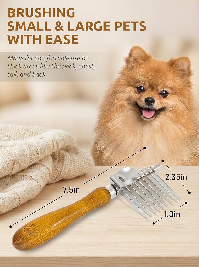TAKAVU Dematting Fur Rake Comb Brush for Dogs & Cats - Undercoat Comb with Safety Blades for Removing Knots, Mats & Tangles - Grooming Tool for Poodles, Doodles, Long Haired Pets