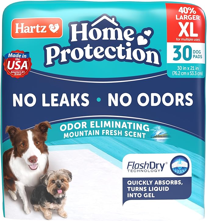 Hartz Home Protection Mountain Fresh Scented Dog Pads, XL 30 Count, Super Absorbent & Won't Leak, Odor Eliminating