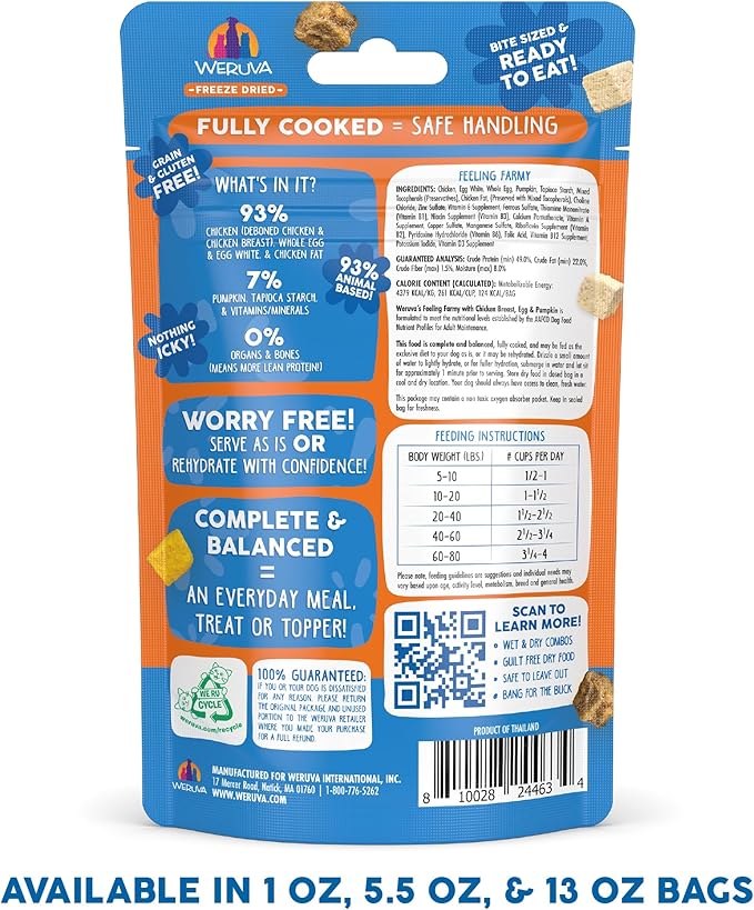 Weruva Dog Freeze Dried, Feeling Farmy with Chicken Breast, Egg & Pumpkin, 1oz Bag (Pack of 3)