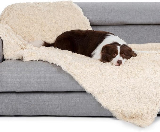 gogobunny Waterproof Dog Blanket for Large Dogs, Cats, Puppy, Reversible Faux Fur Pet Throw Blanket, Washable, Calming Furniture Protection for Sofa Bed (33x77 Inch (Pack of 1), Beige)