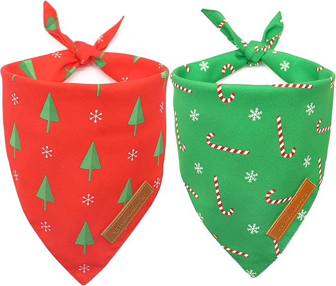 Realeaf Christmas Dog Bandanas 2 Pack, Reversible Red Green Xmas Dog Scarf for Boy and Girl, Premium Durable Fabric, Holiday Bandana for Small Medium Large and Extra Large Dogs (Small)