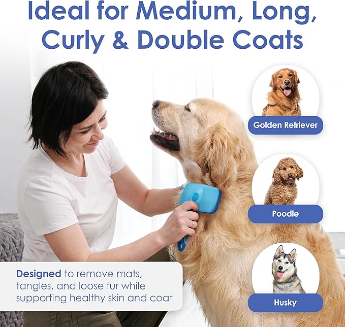 American Kennel Club-Self-Cleaning Slicker Brush for Dogs & Cats |Pet Grooming Brush |Removes Loose Hair, Mats & Tangles | Gentle Deshedding Tool for All Coat Types | Skin Friendly & Easy-Clean Design