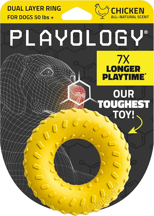 Playology Dog Toys | Dual Layer Ring Durable Chew Toy for Aggressive Chewers | Jumbo Chicken Scented Toy - Easy to Clean and Made from Non Toxic Materials