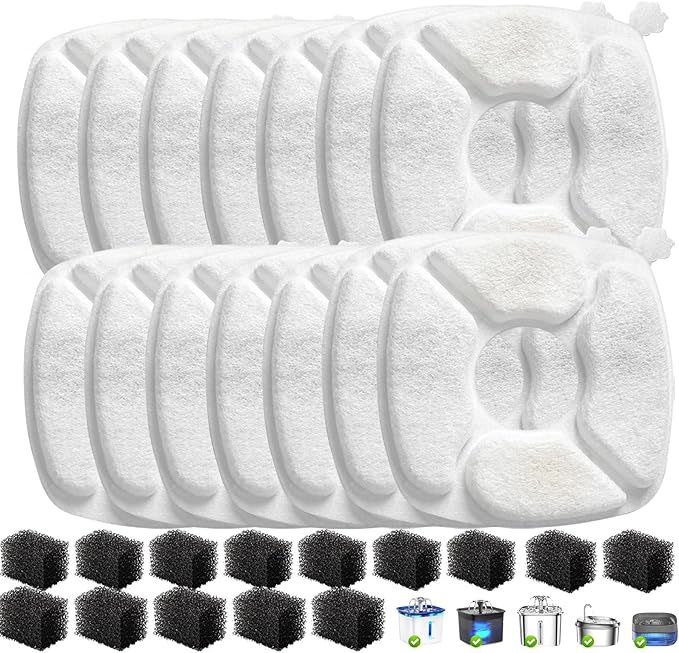 28 Pcs Cat Water Fountain Replacement Filters-14 Pack Cat Fountain Filters with 14 Pack Sponges, Enhanced Compatibility Pet Fountain Filter Fit for 95oz/2.8L 135oz/4L 67oz/2L Pet Drinking Fountain