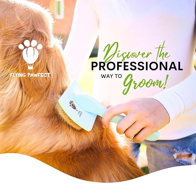 Pet Slicker Brush With Soft Massage Grooming Stainless Steel Pins - For Dematting, Shedding Fur, and Undercoat - Ideal Gift for Professional Pet Groomers - Long Slicker Brush (Coral, Curved Small)