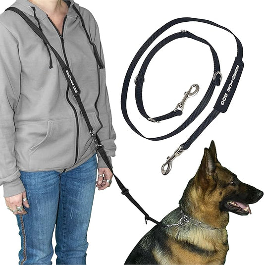 ActiveDogs Hands Free Dog Leash Crossbody 7.5ft - Adjustable 4-Point Hands Free Leash with Service Dog Wrap for Increased Mobility & Training - Strong 3/4" Nylon & Double Stitched, Black