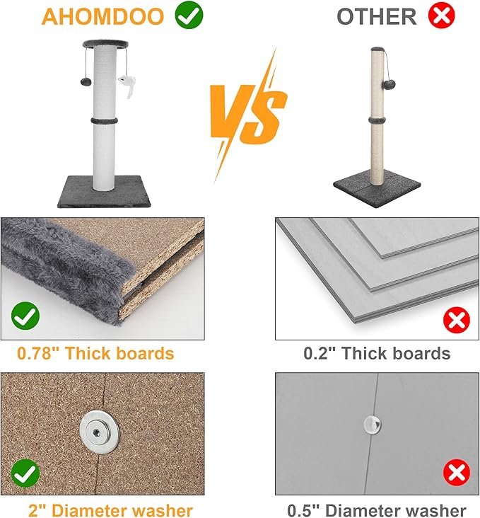 Cat Scratching Post 34 Inches Heavy Duty and Thicker Cat Scratching Post Sisal Rope with Hanging Ball and Mice Scratching Post for Indoor Cats and Adult(Grey)