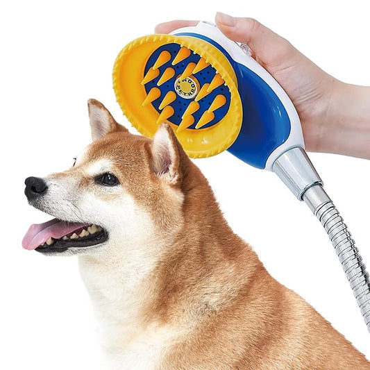PETHROOM Pet Bath Relax Shower | Pet Massage Bath Brush with Shower Head | Deshedding, Scrubbing & Splash Shield for Dogs & Cats, Soft Silicone Grooming Tool