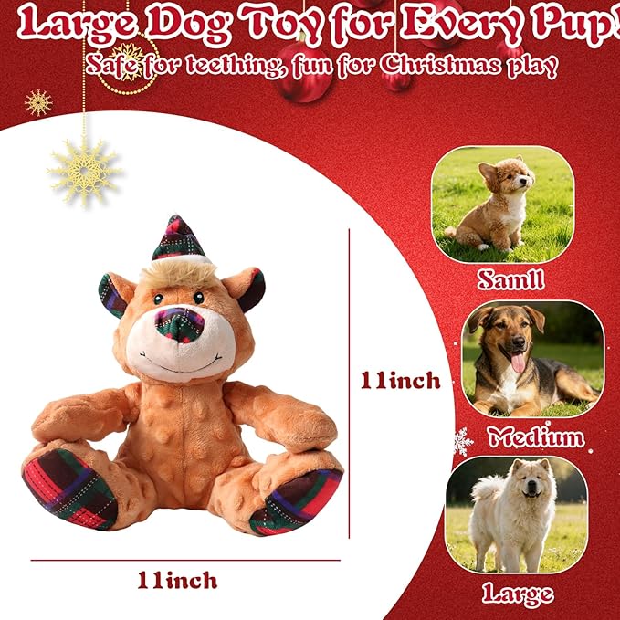 Christmas Squeaky Dog Toys for Large Dogs, Interactive Tug of War Bear to Keep Them Busy - XMS Bear with Crinkle Paper for Puppy Small Medium Large Dogs