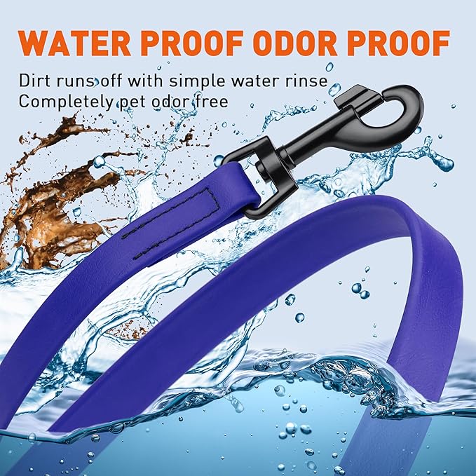 Dogline Biothane Waterproof Dog Leash Strong Coated Nylon Webbing with Black Hardware Odor-Proof Easy to Clean High Performance for Small or Large Dogs Made in USA 4 or 6 ft Lead, Blueberry Royal
