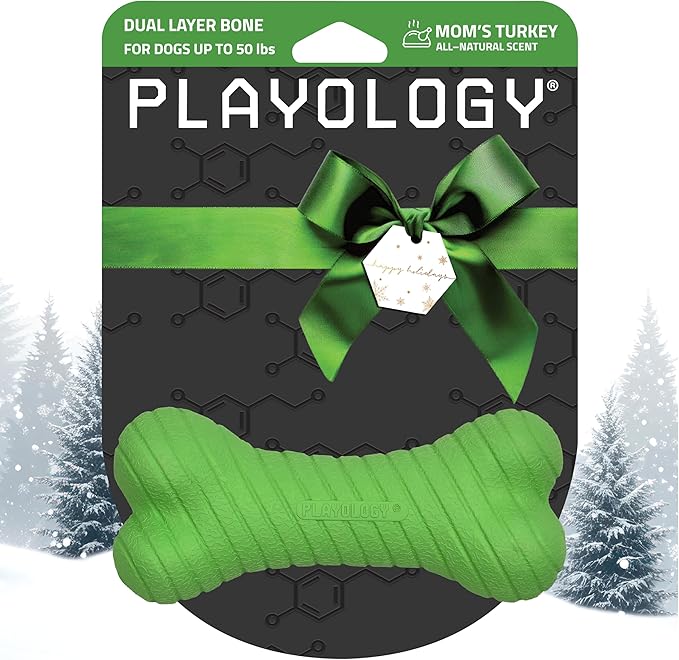 Playology Dog Toys | Dual Layer Bone Durable Chew Toy Bone for Dogs | Medium Mom's Turkey Scented Toy - Easy to Clean and Made from Non Toxic Materials