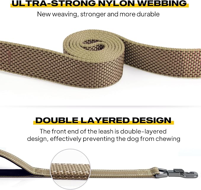 Fida 6 FT Heavy Duty Dog Leash with 2 Comfortable Padded Handles, Traffic Handle & Advanced Easy Snap Hook, Reflective Walking Lead for Large, Medium & Small Breed Dogs, Brown