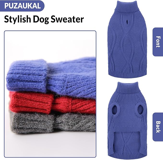 Dog Sweater Pullover, Cable Knit Dog Christmas Sweater, Dogs Sweaters for Small Medium Large Dogs with Harness Hole,Puppy Sweaters Boy Or Girl(Blue,XXL)
