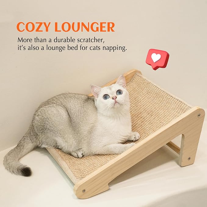 PETKARAY Sisal Cat Scratcher Ramp, L Shaped Scratching Post and Scratch Pad for Indoor Cats, Wall Furniture Protector(Small)