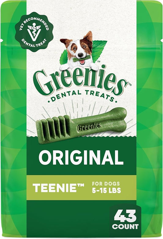 Greenies Veterinarian-Recommended Natural Dental Dog Treats Teenie Size, Original Flavor, 12 oz. Pack, 43 Count