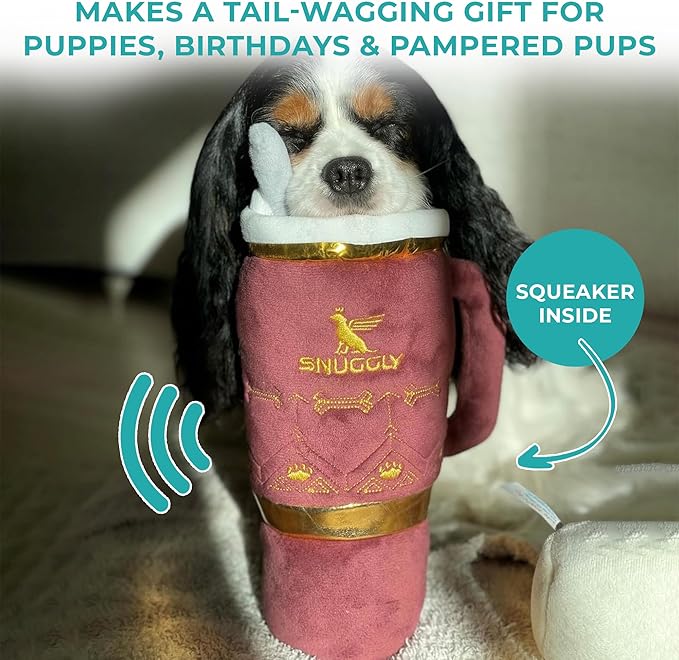 Haute Diggity Dog Holiday Snuggly Cup Plush Dog Toy for Small, Medium & Large Dogs, Interactive Funny Christmas Squeaky Toys, Soft, Durable, Machine-Washable, Safe & Cute Birthday Gift for Dogs, Red