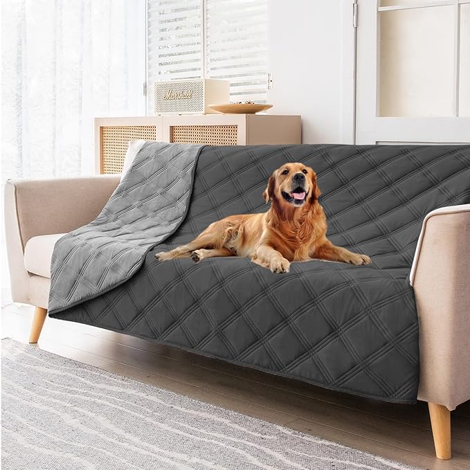 fuguitex Waterproof Dog Blanket Reversible for Small Dogs Resistant Leakproof Washable Couch Cushion Bed Protector Cover for Indoor Furniture Pet Friendly（30"*53",Dark Grey+Grey