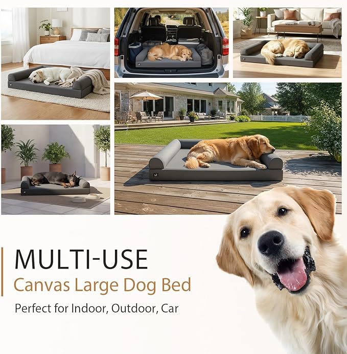 Sytopia 42in Chew Proof Dog Beds for Large Sized Dogs, Waterproof Egg Crate Foam XL Orthopedic Pet Bed with Removable Washable Cover, Non-Slip Bottom, Supports up to 100 lbs for Senior Pet, Dark Gray