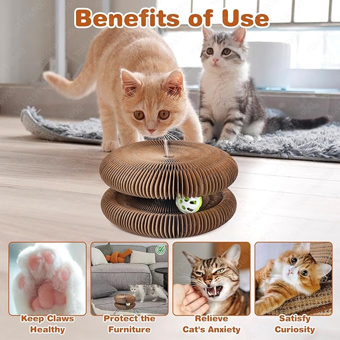 Kitty Cat Toy, Magic Organ Cat Scratch Board, Compact Accordion toys with Bell Ball, cat toys for indoor cats & Kittens, Foldable Design,Boosts Claw Health,Relieve Anxiety and Protect the Furniture