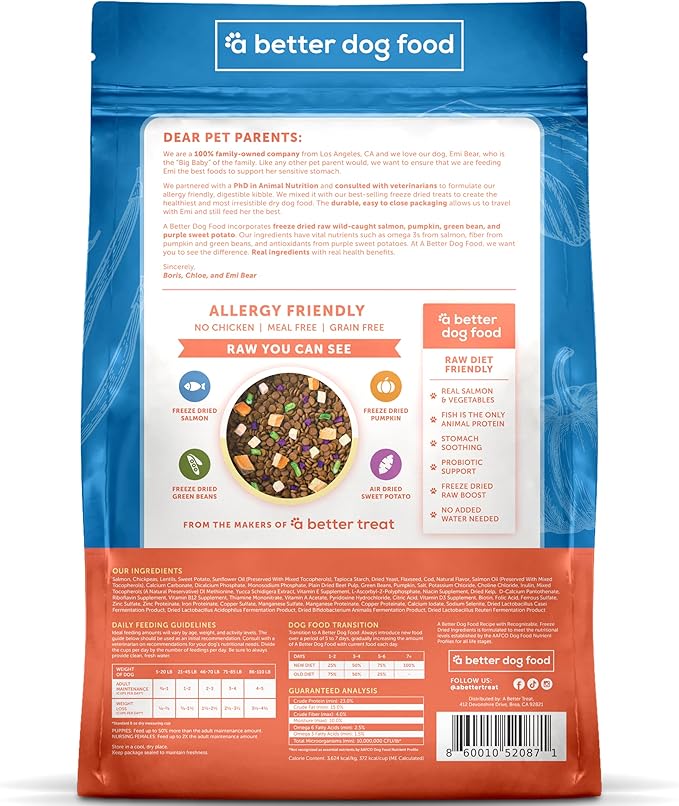 A Better Treat | Allergy Friendly Ocean Blend Dry Dog Food | Raw You Can See | No Chicken, No Grain, No Meal Ingredients | Fish Only Animal Protein |Stomach Soothing Kibble + Freeze Dried Raw Dog Food