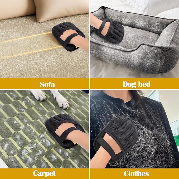 BABORUI Pet Hair Removal Glove - 2 Pack Five Finger Electrostatic Gloves Pet Hair, Remover Glove Lint Rolls into Strips, Dog and Cat Hair Removal Tool for Furniture, Car, Couch, Carpet, Clothes