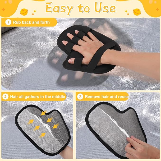 2PCS Pet Hair Removal Glove - Reusable Pet Hair Removal Tool with Divided Fingers for Cats & Dogs, Electrostatic Hair Remover for Couch, Carpet, Furniture, Car, Bedding, Easy Cleaning & Grooming Tool