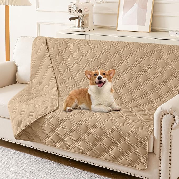 hyha Waterproof Dog Blanket, Reversible Pet Bed Blanket, Soft Sofa Couch Cover for Dogs Washable, Waterproof Pet Couch Covers for Sofa Puppy Cats Furniture Protector(52"x82", Camel/Camel)