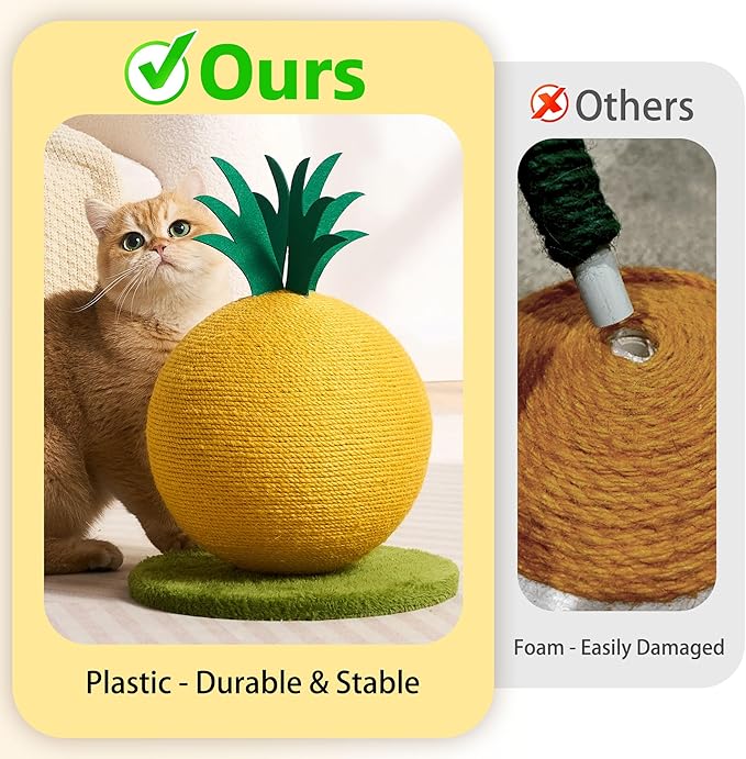 Pineapple Cat Scratching Post, Cute Cat Scratcher with Sisal Rope, Cat Scratch Post for Indoor Adult Cat and Kitten, Cat Scratching Ball