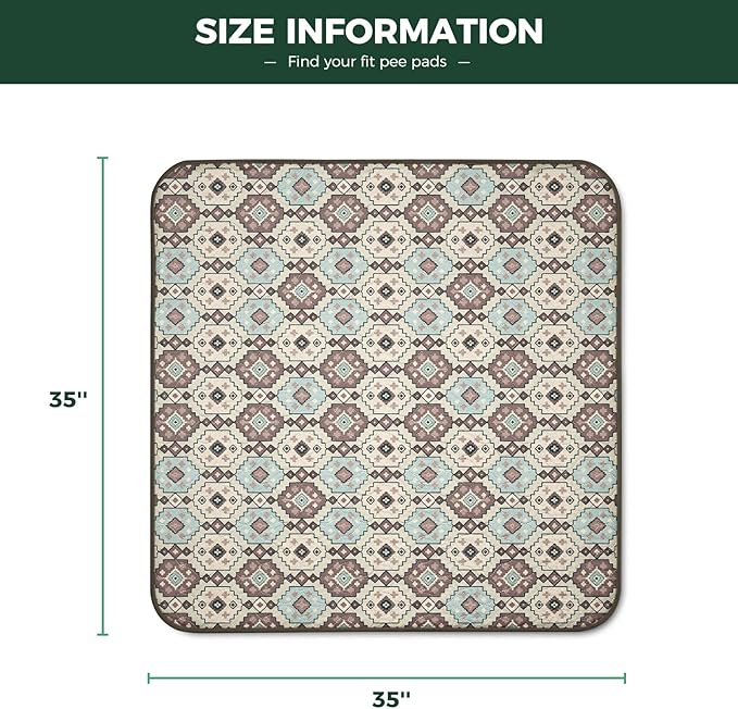 FXW Washable Pee Pads for Dogs, Puppy Pads with Super Absorbent, Specifically Designed for Potty Training, 35" Square, Tribal Beige, 2 Packs