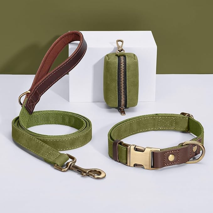 Didog PU Leather Dog Leash for Small Dogs 4.5ft, Soft Padded Handle Faux Leather Dog Leashes for Medium Dogs, Walking and Training Leashes for Large Dogs,Olive Green