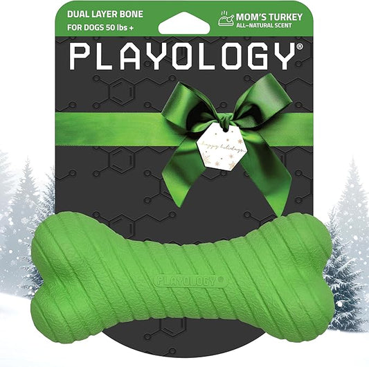 Playology Dog Toys | Dual Layer Bone Durable Chew Toy Bone for Dogs | Jumbo Mom's Turkey Scented Toy - Easy to Clean and Made from Non Toxic Materials