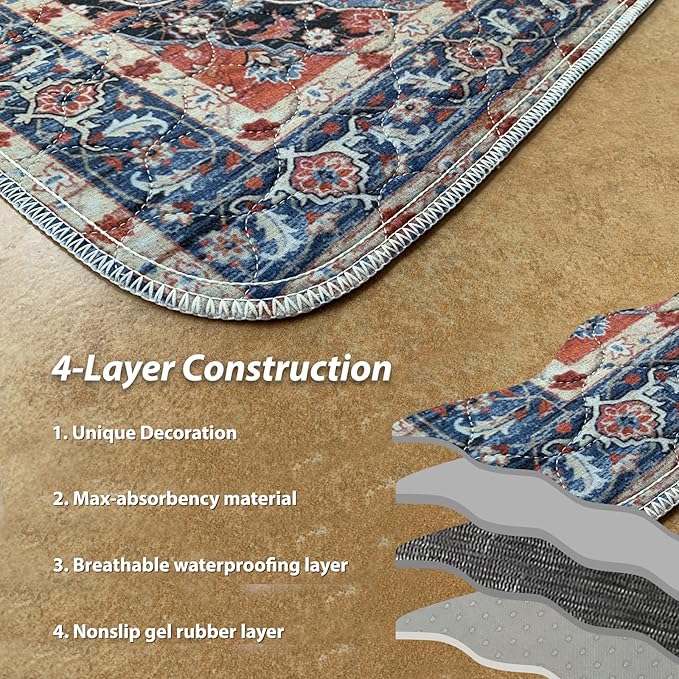 nunubaby Washable Pee Pads for Dogs, Stylish, Non-Slip and Leak-Proof Pee Pads. Reusable Potty Pads for Dogs for Crates and Floors.(Red/Floral, 72" x72" )