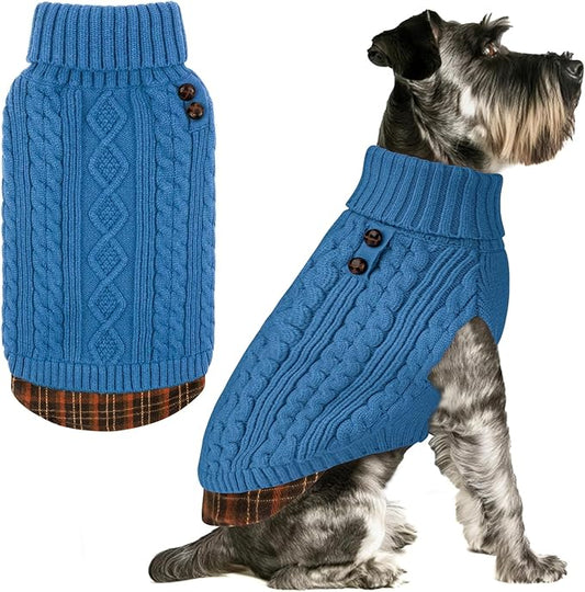 KYEESE Dog Sweater Stretchy Knitwear Cat Clothes Comfy Pet Coat for Fall Winter Cold Weather Warm Turtleneck Small Dogs Sweater with Gingham Patchwork Soft Pullover Dog Sweaters for Small Dogs Male