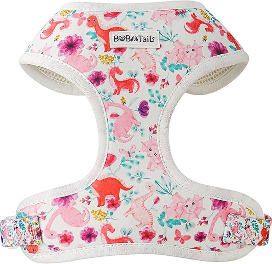 Dinosaur Printed Dog Harness with D-Ring Leash Clip Set,Adjustable Soft Padded and Cotton Fabric Pet Vest Harnesses for Medium Size Dog (White, Medium)