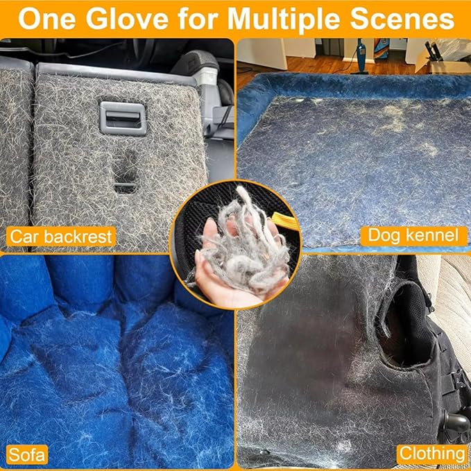 Pet Hair Removal Glove for Dogs & Cats | Reusable Electrostatic Grooming Glove | Double-Sided Pet Hair Remover for Clothing, Couch, Carpet, Car Seat | Comfortable & Adjustable Fit