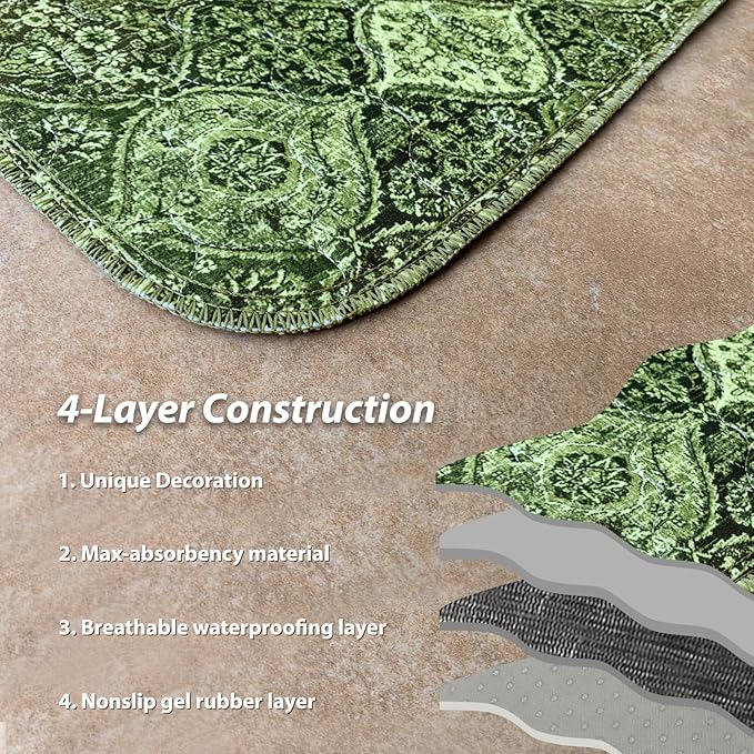 nunubaby 4PACK Washable Pee Pads for Dogs, Stylish, Non-Slip and Leak-Proof Pee Pads. Reusable Potty Pads for Dogs for Crates and Floors.(Green/Multi, 24" x36")