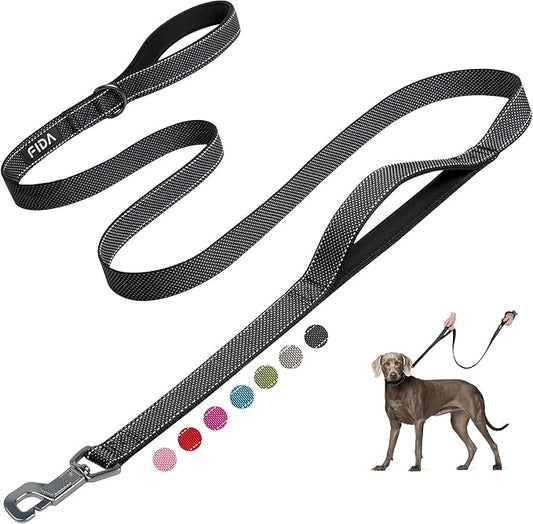 Fida 6 FT Heavy Duty Dog Leash with 2 Comfortable Padded Handles, Traffic Handle & Advanced Easy Snap Hook, Reflective Walking Lead for Large, Medium & Small Breed Dogs, Black
