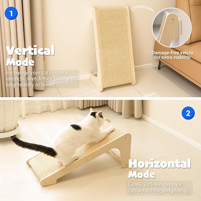 PETKARAY L Shape Cat Scratcher, Sisal Kitty Scratching Ramp, Vertical Scratch Pad for Indoor Cats, 25.2" Furniture Protector with Catnip, Classic