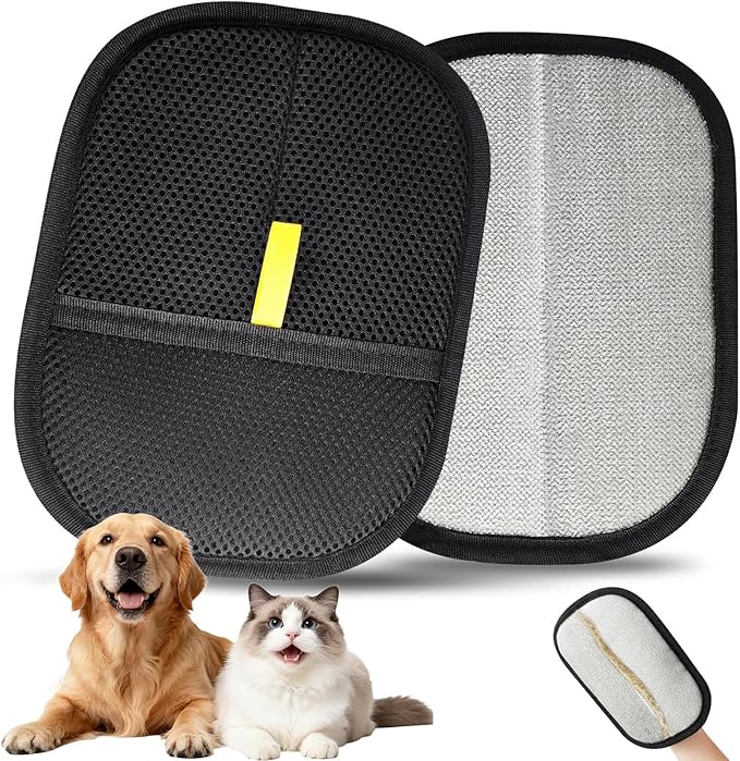 1 Pack Pet Hair Remover Glove Brush, Reusable Cat & Dog Grooming Mitt for Shedding Hair, Lint & Dust Cleaning on Furniture, Clothes, and Car Seats