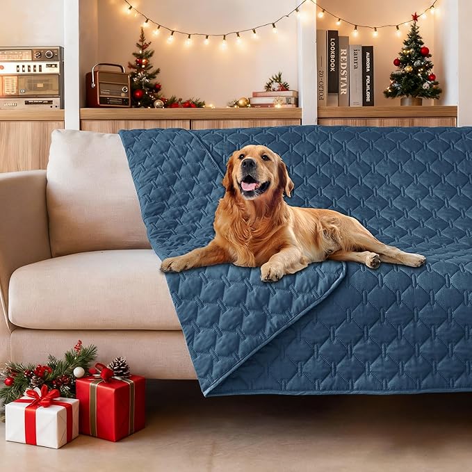 gogobunny 3X Stronger Waterproof Pet Blanket, Scratch Proof Furniture Protector for Dogs Cats, Reversible Cover 52x82 Inch, Dark Blue