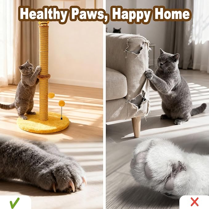 Bee Cat Scratching Post, 36" Tall Cat Scratcher for Indoor Cats - Modern Sisal Scratch Post with Dangling Ball & Plush Toys for Kittens and Adult Cats