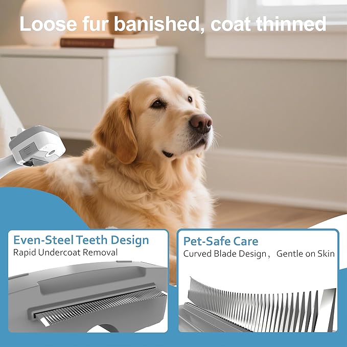 Pet Steam Brush for Dogs & Cats – Self Cleaning, 3 in 1 Hair Removal Comb Steam for Thinning & Grooming for Long & Short Haired Pets, Includes Pet Essence